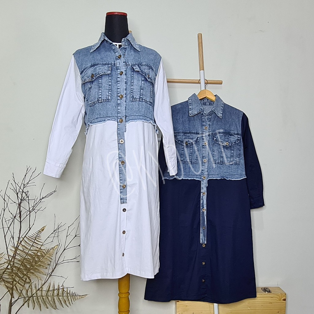 MIDI DRESS LENGAN PANJANG/MIDI DRESS KOMBINASI/MIDI DRESS WANITA/TUNIK KOMBINASI LENGAN PANJANG
