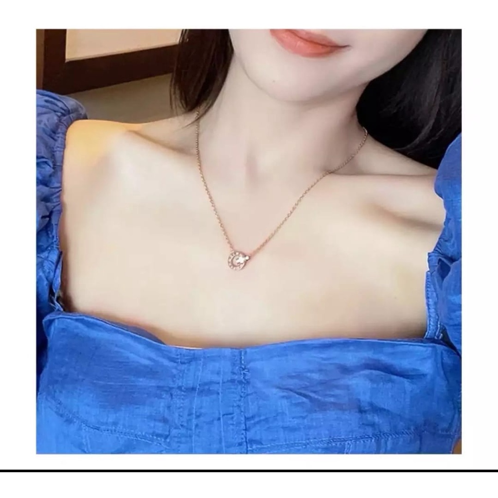 KALUNG TITANIUK WANITA DOUBLE CINCIN ROMAWI ANTI KARAT FASHION KOREA