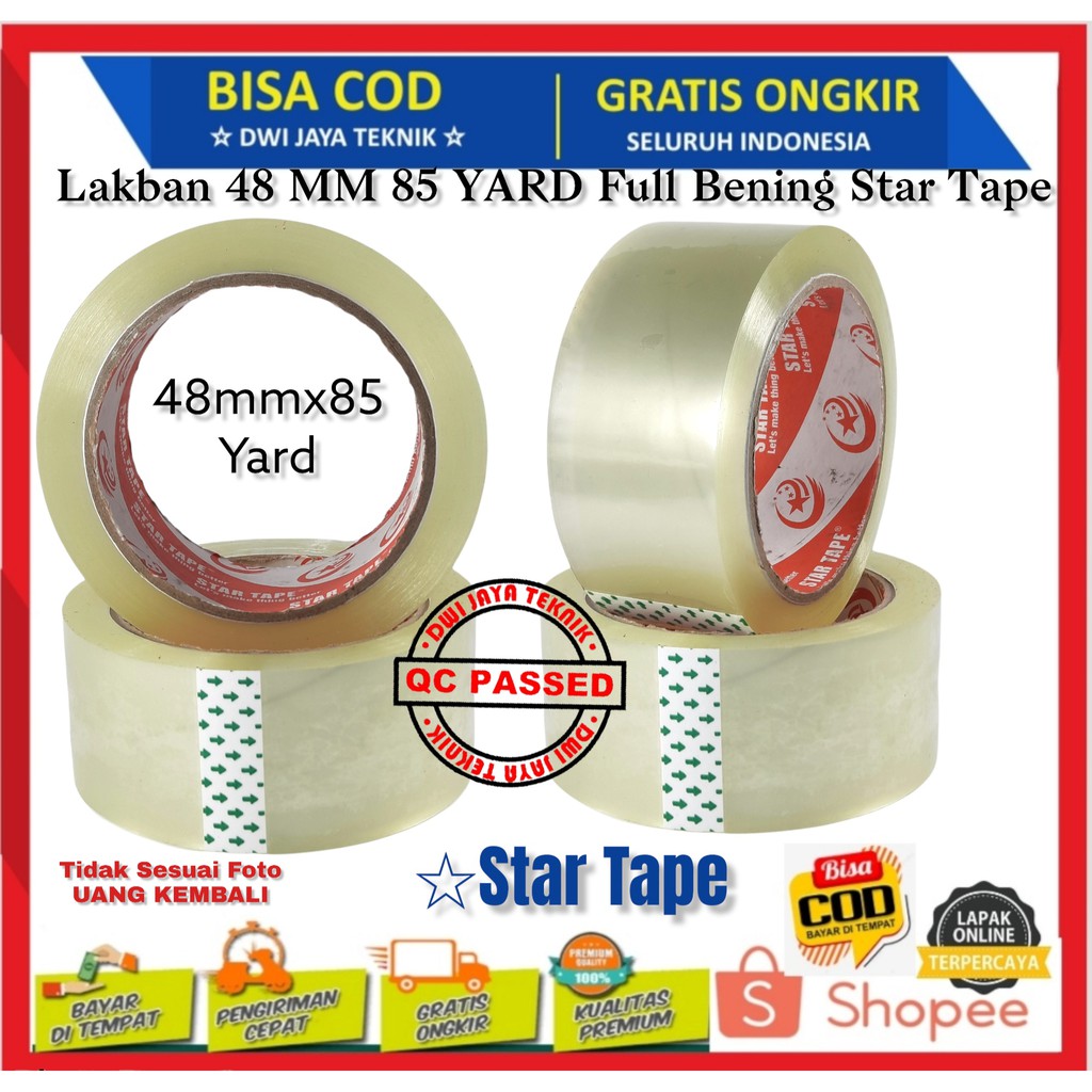 

Lakban Selotip Kardus Murah 48 MM 85 YARD Full Bening Star Tape Startape