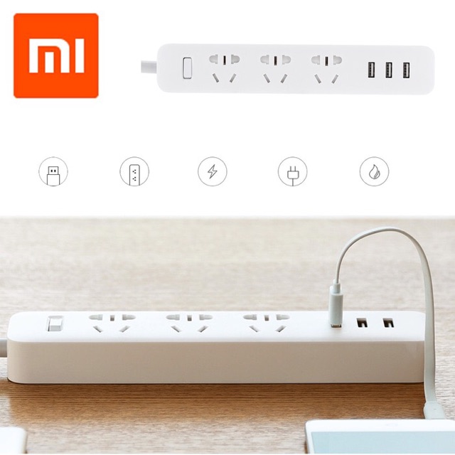 (ORIGINAL) Xiaomi Mi Smart Power Strip 3 Plug With 3 USB Port 2A Colokan Xiaomi