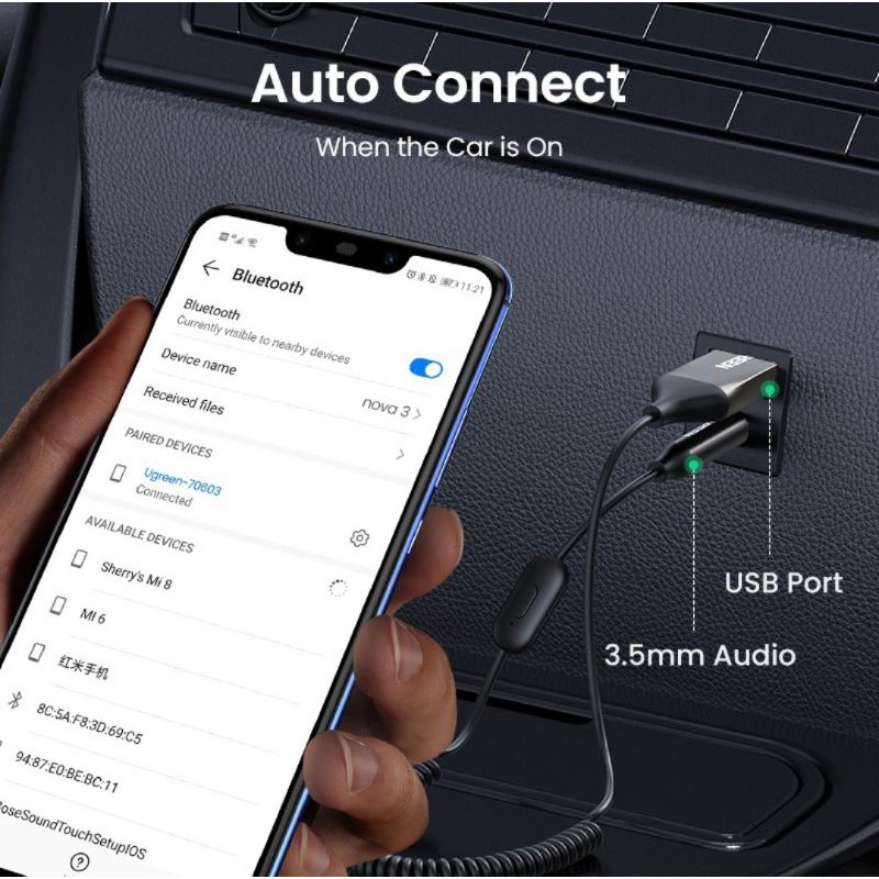 Ugreen Car Bluetooth Receiver / Transmitter with Aux 3.5mm - Bluetooth Receiver - Ugreen 70601 / 60300 Aux 3.5mm &amp; Usb Power