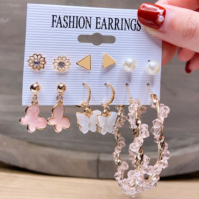 17KM Fashion Pearl Butterfly Earring Set Crystal Tassel Elegant Stud Earrings Gold Earrings Women Jewelry Accessories-18