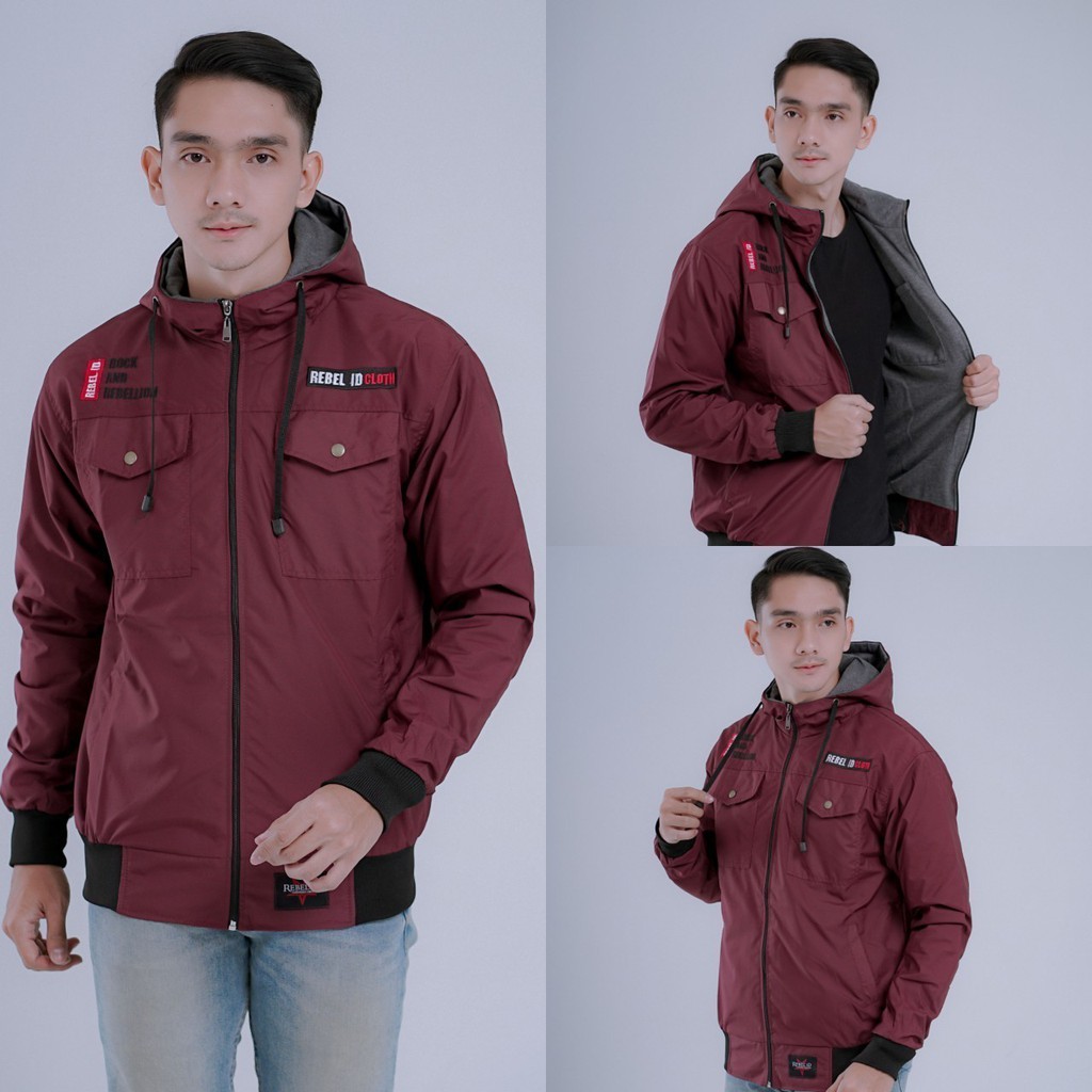 Jaket Semi Parka Taslan Original Rebel / Jaket parka / Jaket Motor #BisaCOD-Marun