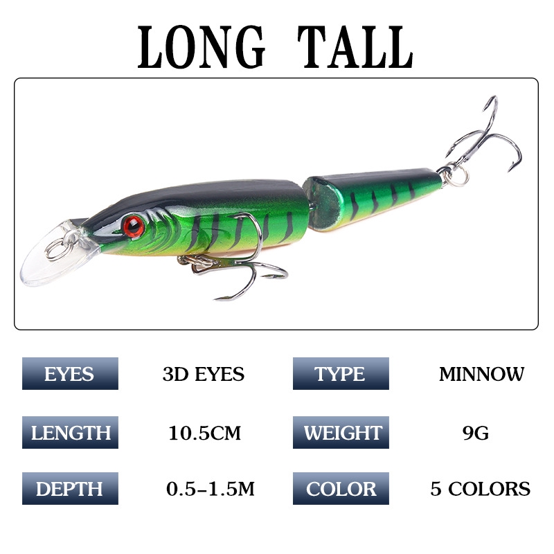 Minnow Lure Alat Pancing Murah relix nusantara Umpan Pancing Buatan 10cm/7.5g Umpan Pancing Umpan Ikan Alat Pancing 2-Segment Umpan Mancing Umpan Mancing Kail Pancing Plastic Bait CrankSet CrankBait