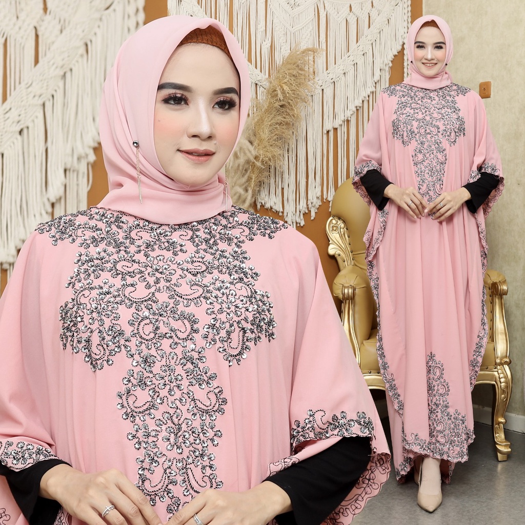 HOPYLOVY Kaftan Wanita Dengan Furring Terbaru Kombinasi Payet Gemini