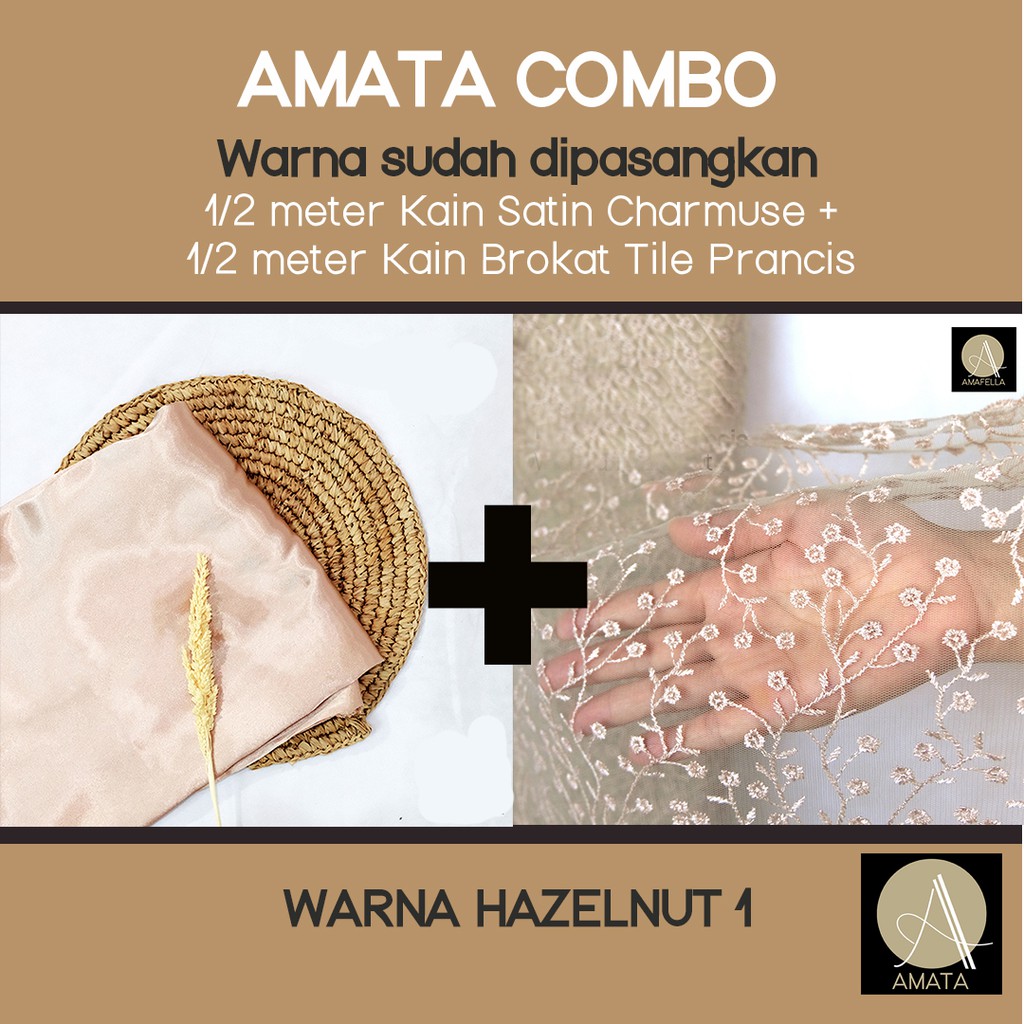 COMBO 1/2 meter Kain Satin Silk Premium + 1/2 meter Kain Brokat Tile Prancis