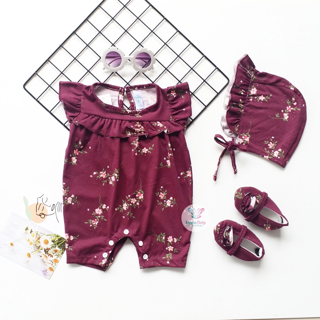 Plazababyku MX ROMPER PIPER setelan bayi motif bunga yang lucu free bonnet+sepatu PART2