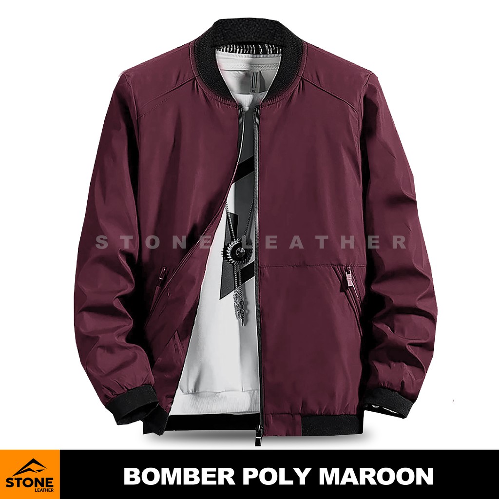 JAKET BOMBER PRIA ORIGINAL STONE LEATHER MAROON