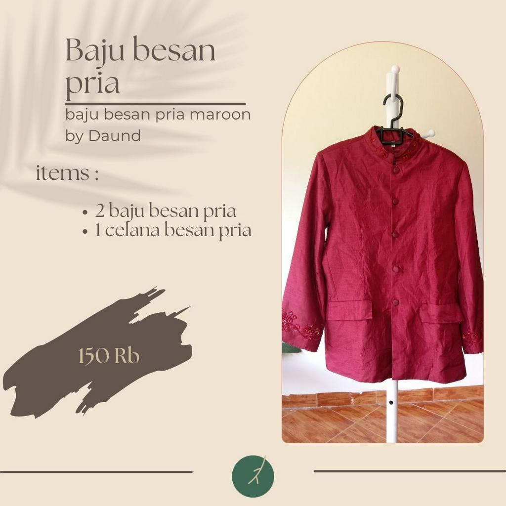 Preloved-set baju besan pria maroon set pakaian tradisional sunda beskap set pakaian tradisional jaw