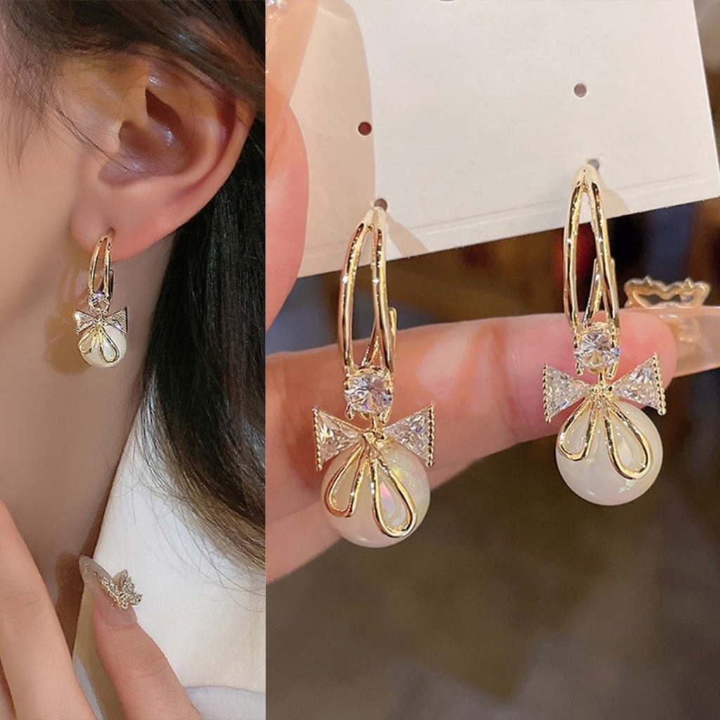 【COD Tangding】Anting Tusuk Gantung Desain Kupu-Kupu / Mermaid Hias Mutiara Gaya Korea / Putri Untuk Wanita