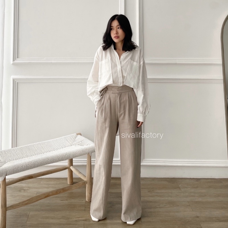 SIVALI Jennie Pants - Celana Kulot Linen Crinkle Highwaist - Cullote Pants