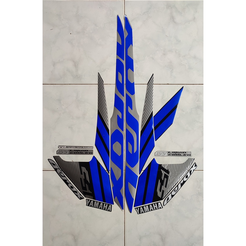 STIKER STRIPING & LIS BODY MOTOR AEROX 2018 BIRU BODY FULL HITAM