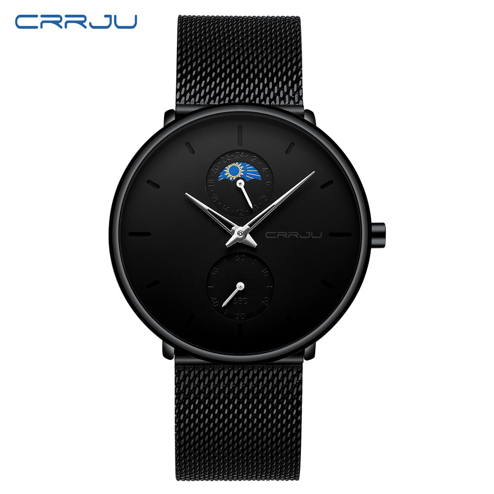 CRRJU Fashion Quartz Clock Sports Men Watch Jam Tangan Baja Ultra Tipis Tahan Air