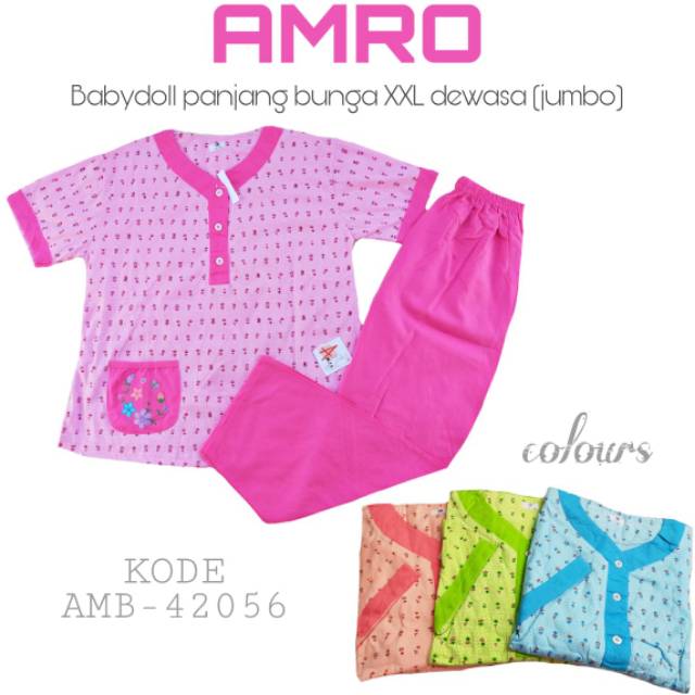 Amro Label Putih XXL Baby doll Babydoll | Piyama | Pajamas Kaos Dewasa Jumbo Big Size Bigsize Busui