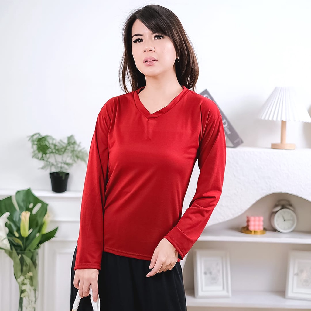 BEFAST - ZEC OOTD Wanita Kaos ACYE / Nabila Vlong SOFT SPANDEK / Kaos Lengan Panjang / Kaos Banyak Warna / Tshirt Leher V / Terlaris / Termurah / Kaos Casual Wanita