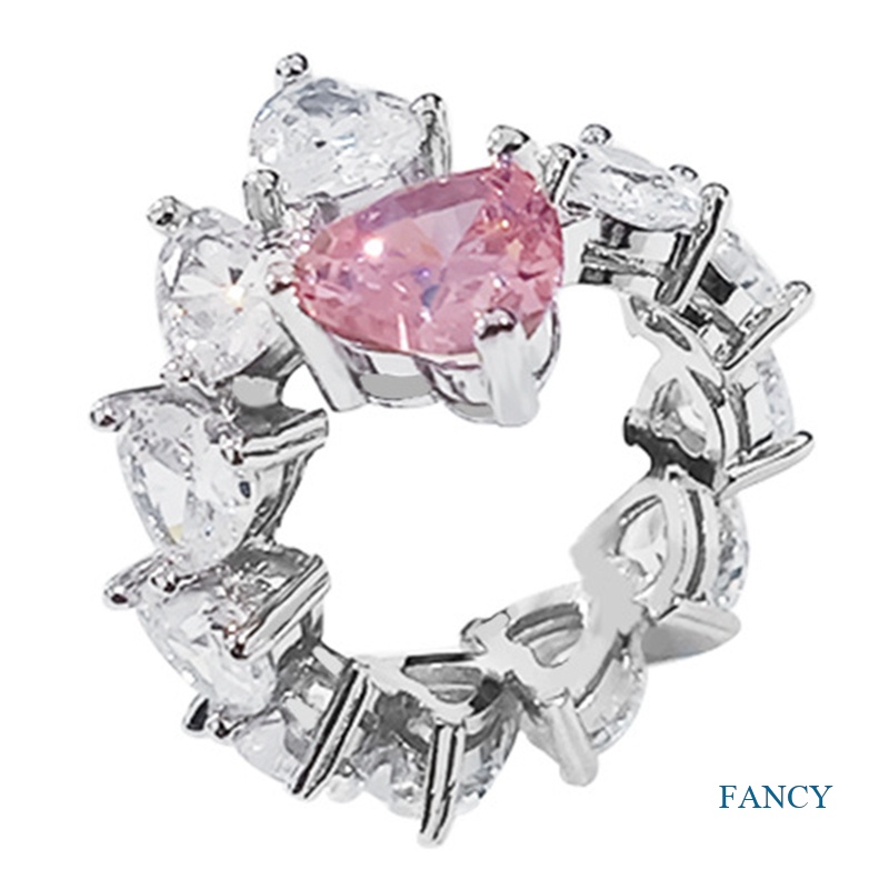 Cincin Model Terbuka Bentuk Hati Geometris Bahan Zirkon Warna Pink Untuk Wanita