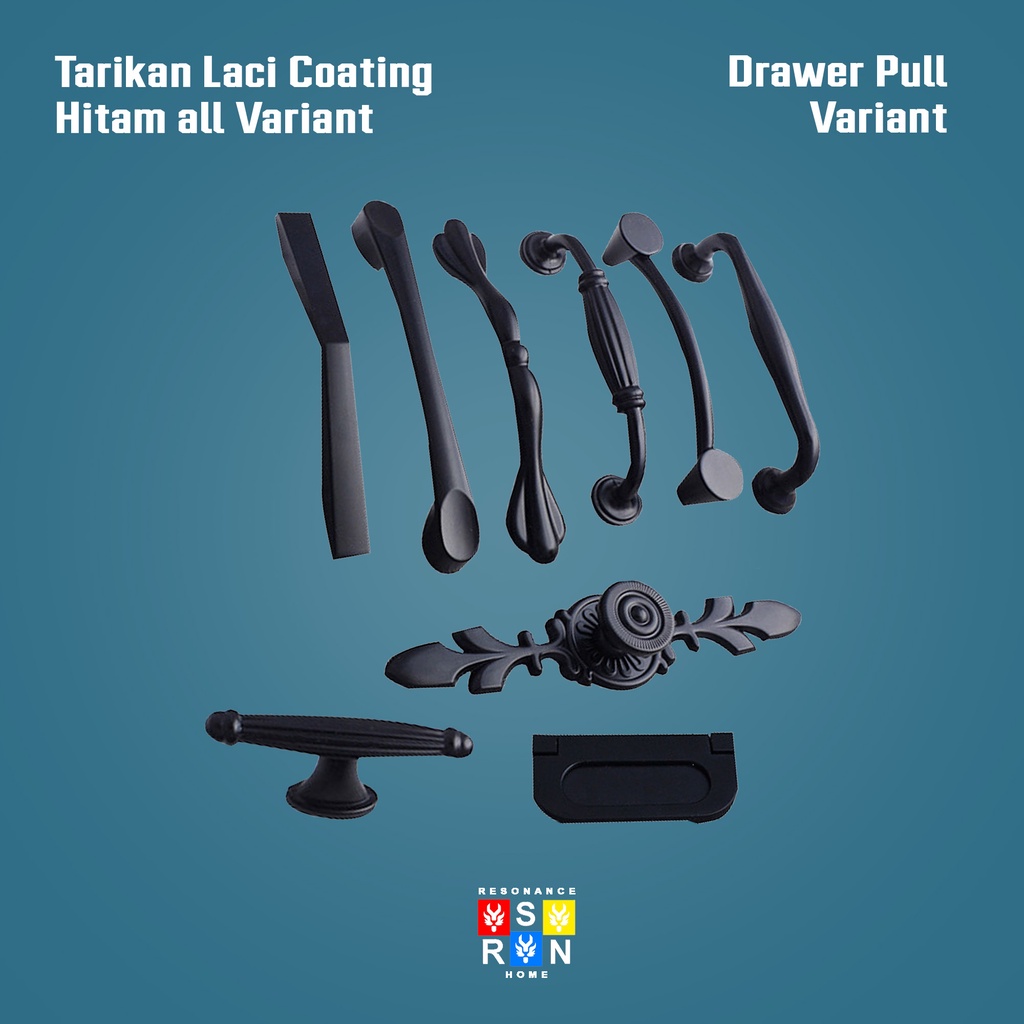 Tarikan Laci Coating Hitam Handle Gagang Pintu Lemari variasi Resonance Home