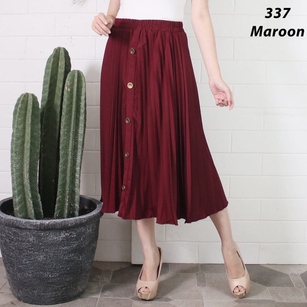 ROK PLISKET KANCING 337 PRISKET MIDI PENDEK PLEATED SKIRT FLARE SKIRT MIDI 7/8 FLOWY REMPEL