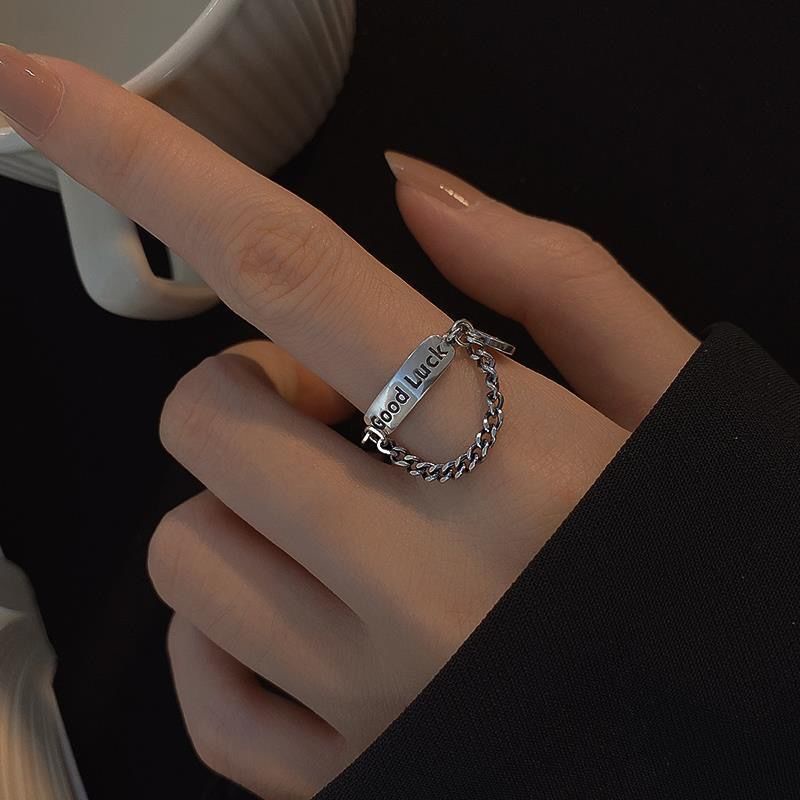 Cincin Rantai Multi Layer Adjustable Desain Tulisan Good Luck Smiley Face Gaya Vintage Untuk Wanita