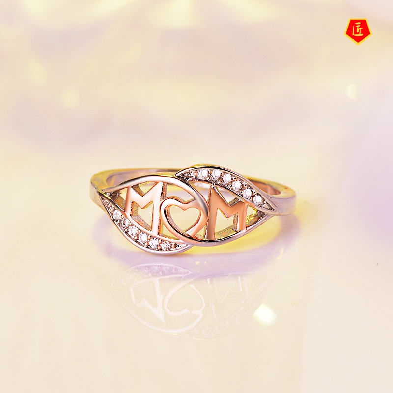 [Ready Stock]18K Rose Gold Love MOM Heart-Shaped Color Separation Ring