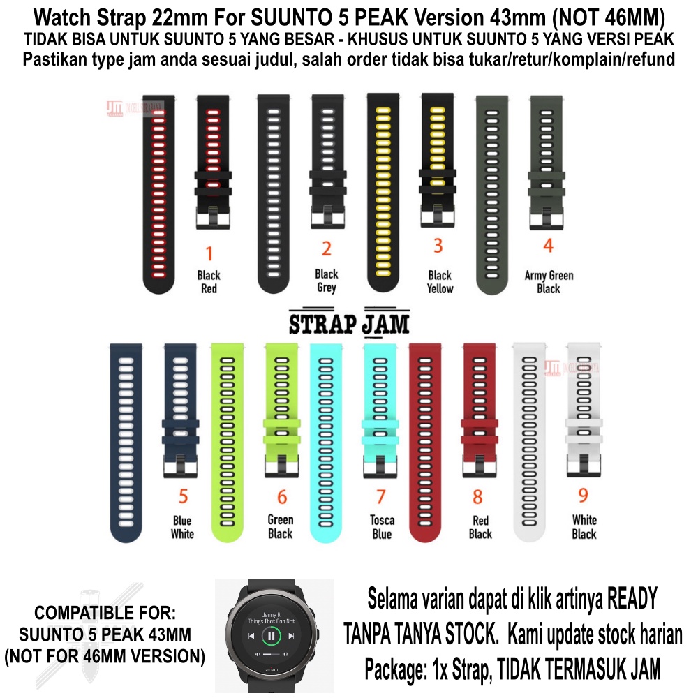 Strap Suunto 5 Peak 43mm (VERSI PEAK) - Tali Jam 22mm Silikon Dual Tone Color