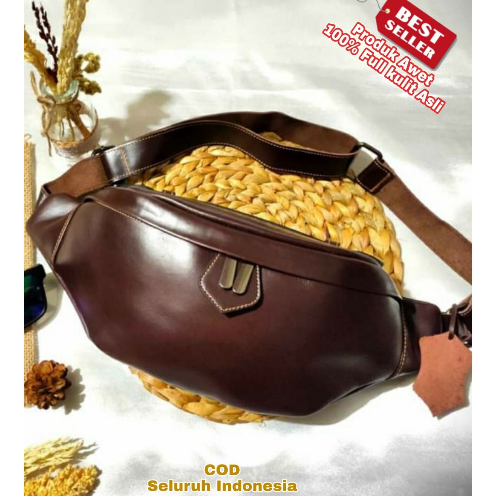 Tas Dada Pria dan Wanita Full Kulit Asli Sapi, Waist Bag Simple Polos Awet Dan Tidak Mengelupas