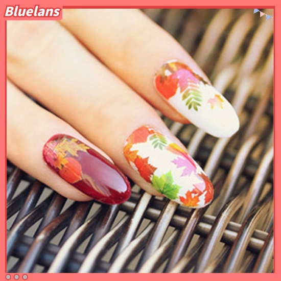 Bluelans Stiker Nail Art Manicure Desain Daun Maple Bunga Butterfly