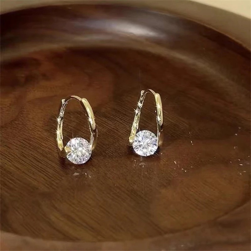 Anting Stud Zircon Kristal Warna Emas Silver Gaya Korea Untuk Wanita