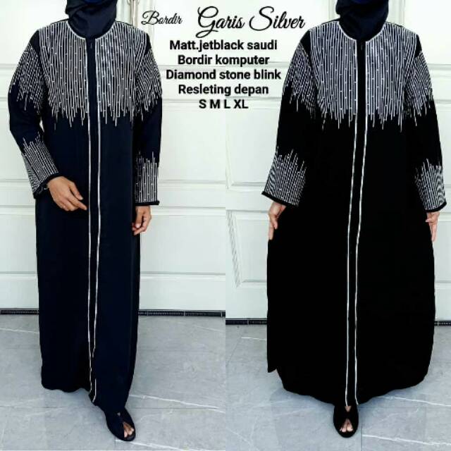 ABAYA BORDIR GARIS SILVER