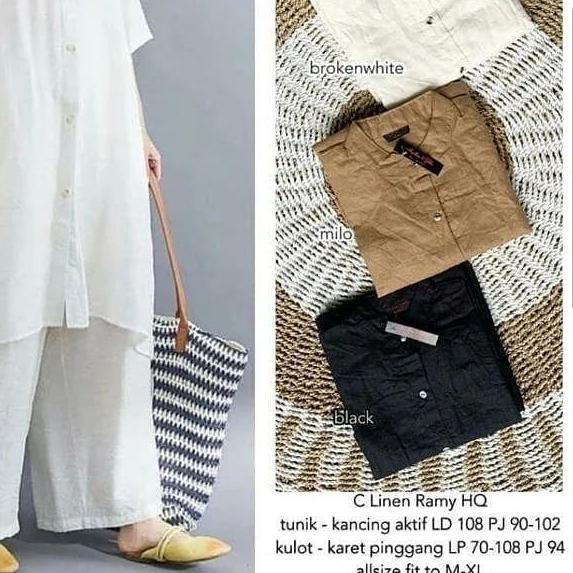 ♨ Setelan Muslim Wanita Terbaru / One Set Tunik+Kulot Bahan Katun Linen / OOTD Muslim Murah / Titan 