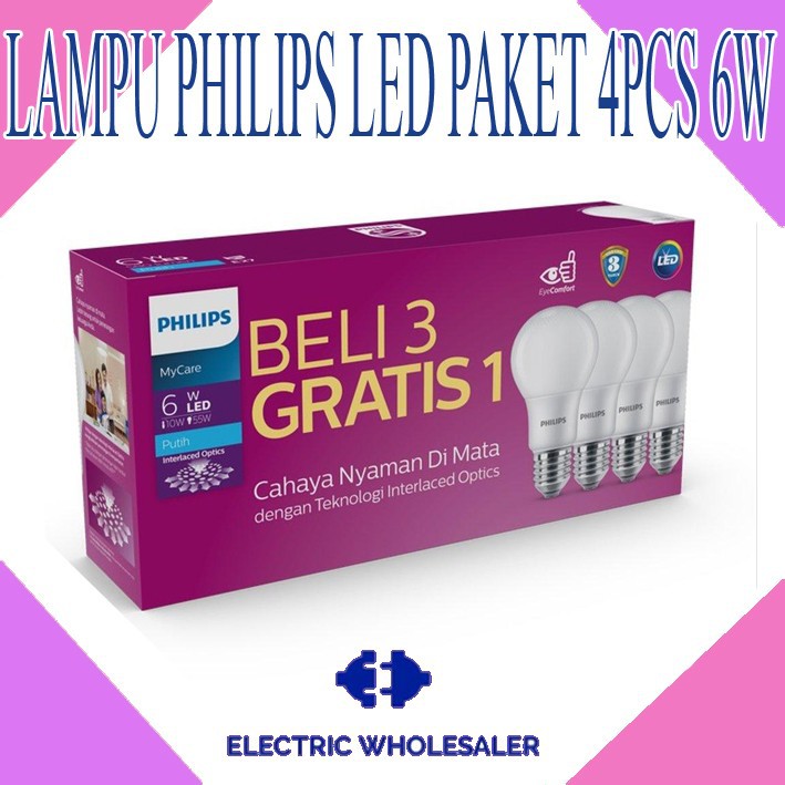 LAMPU PHILIPS LED PAKET 4PCS 6W