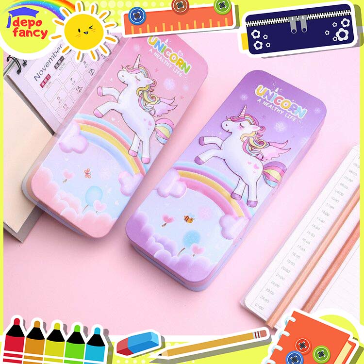 

Pencil Case Kaleng / Tepak Kaleng / Kotak Pensil Kaleng Lucu B727 2 Susun + Anak