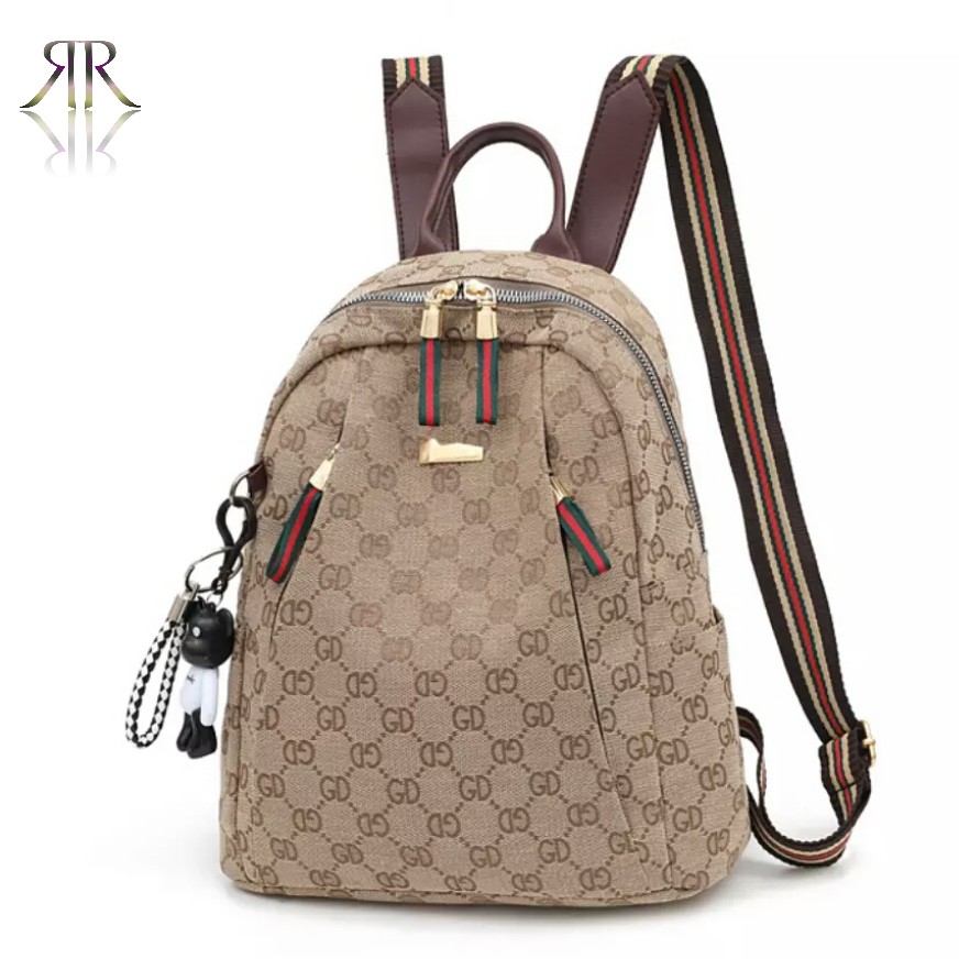 Tas Wanita Tas Ransel Wanita Kasual Luar Ruangan Oxford Kain Tahan Air Free Gantungan Lucu Mochilla gd-Mocca Motif