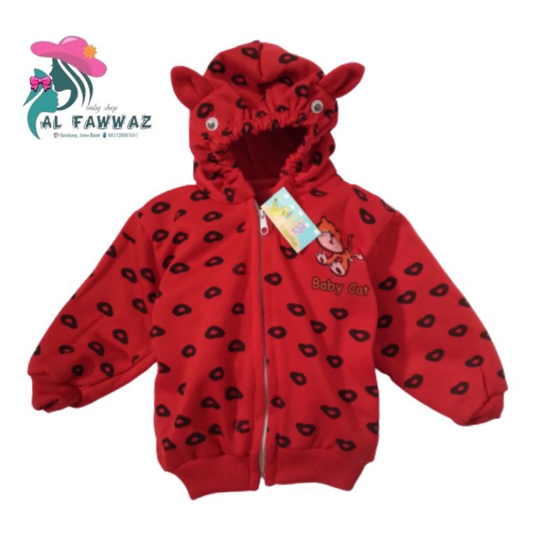 Jaket bayi motif baby cat-Merah