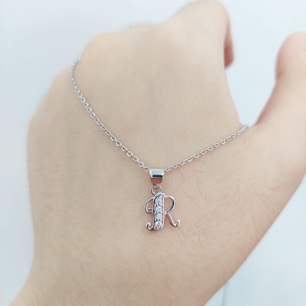 Liontin emas putih ringan murah cantik emas asli liontin huruf, kunci , bulan