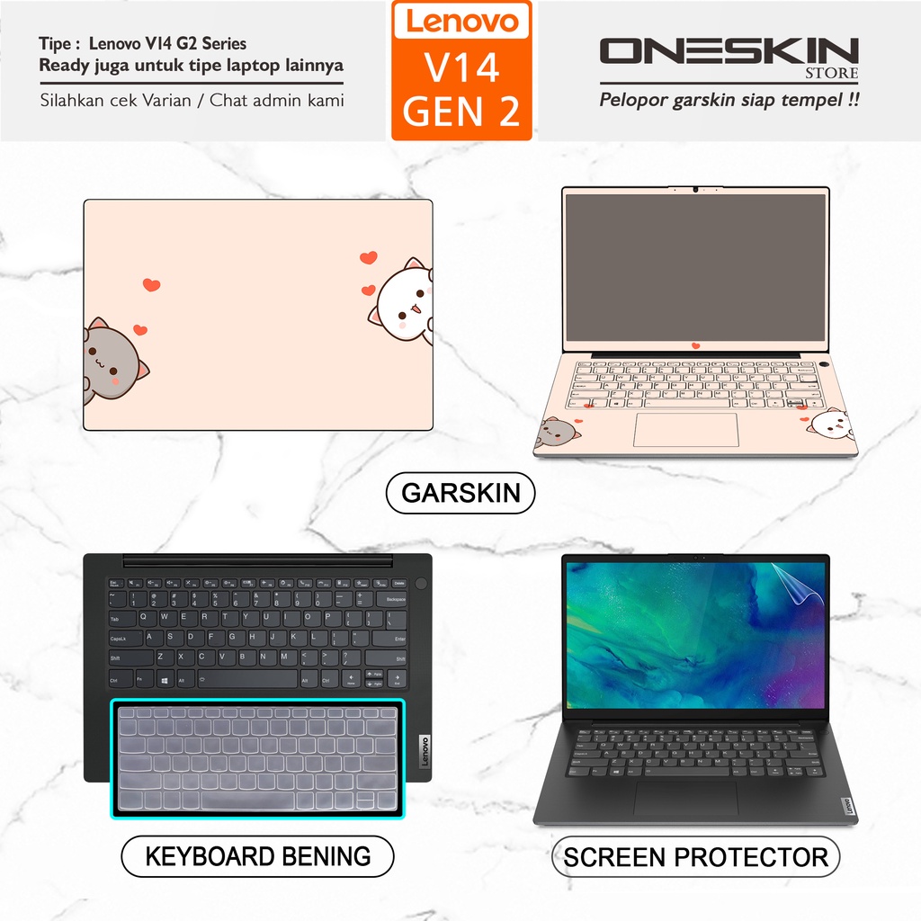 Garskin Sticker Laptop Pelindung Screen Keyboard Protector Lenovo V14 G2-ALC ITL Gen 2 Gambar Full Body Silikon Bening Glossy Doff Cooskin