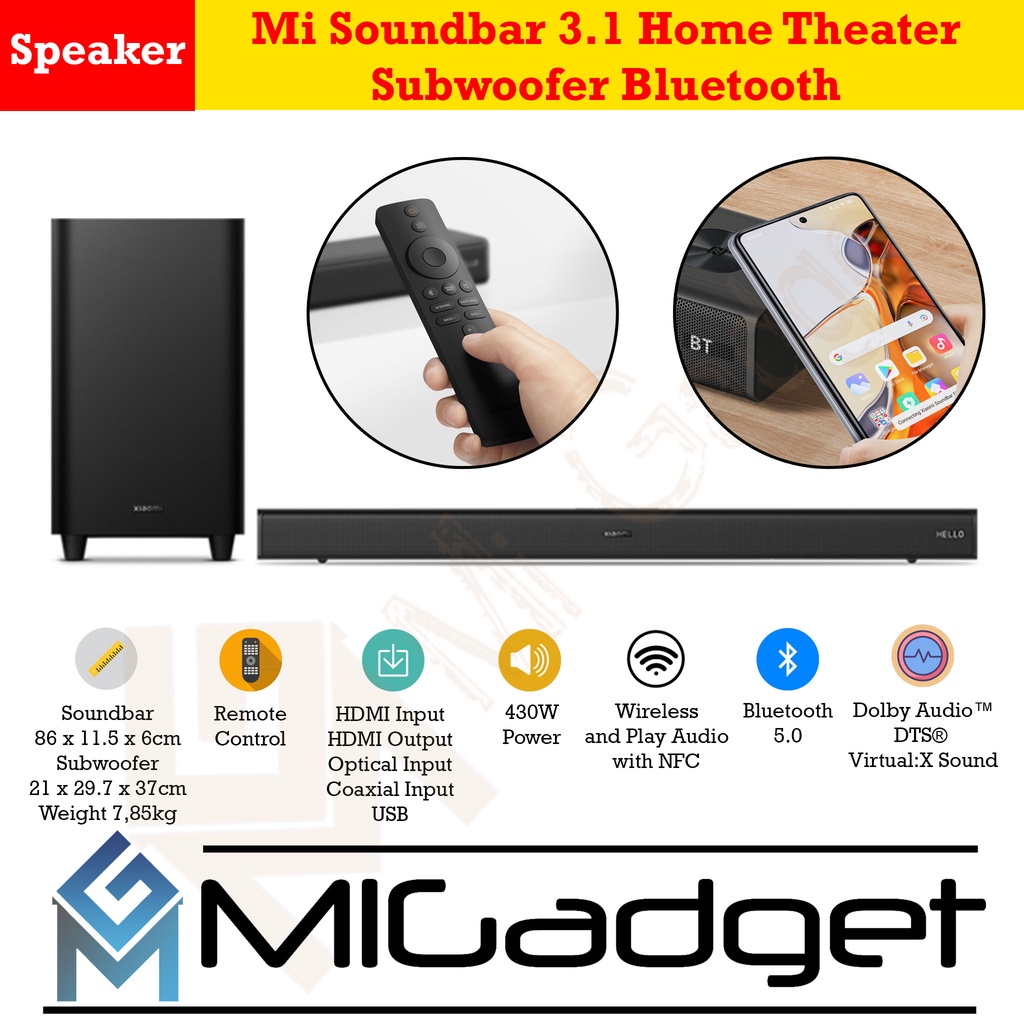 Mi Soundbar 3.1 Home Theater with Subwoofer Bluetooth 5.0 430W