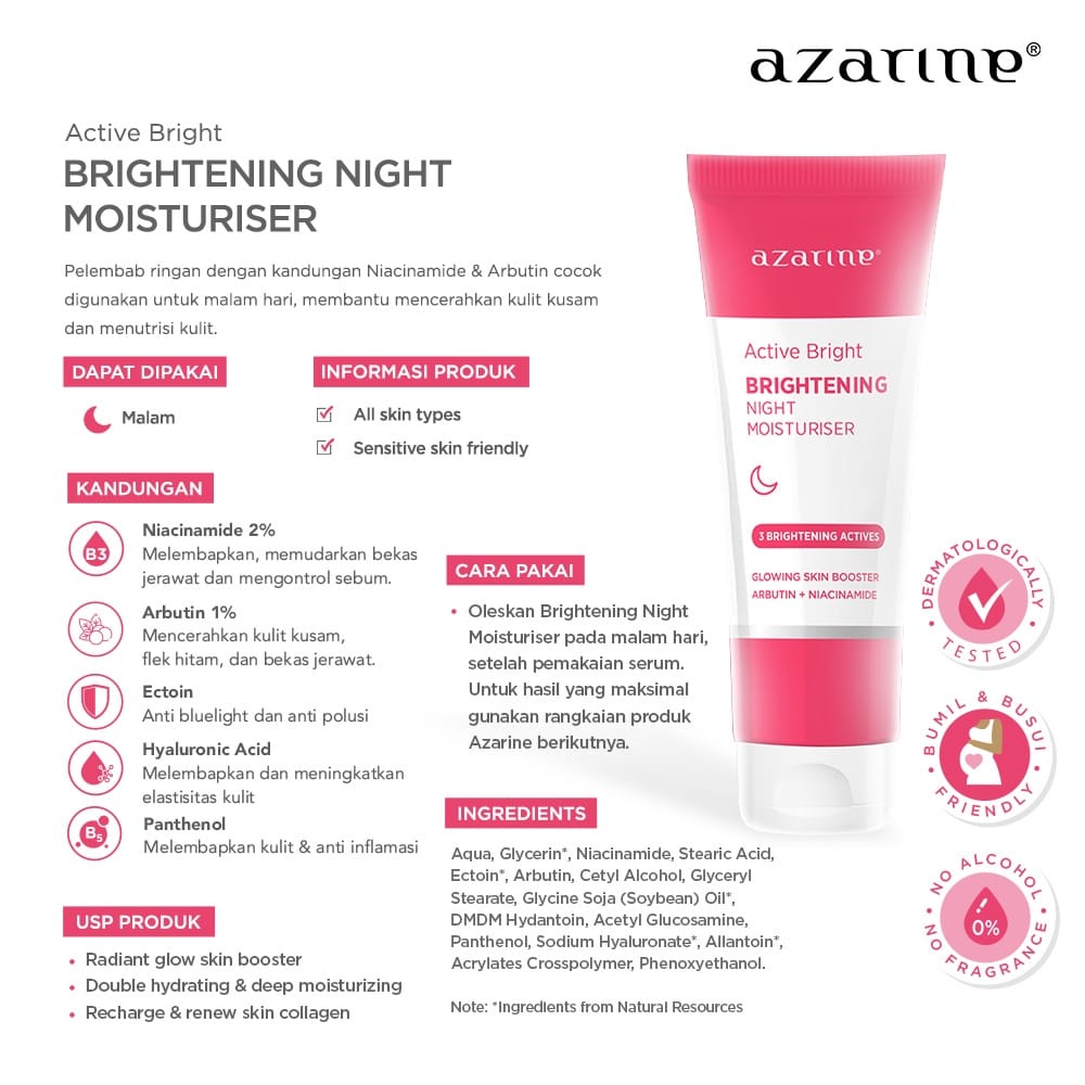 Azarine Active Bright Brightening Day Moisturiser SPF 25++ | Night Moisturiser | Creamy Facial Foam