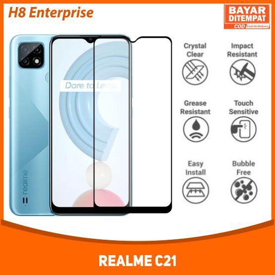 Tempered Glass 9D For Realme C21 Tempered Glass Full Layar Full Cover Full Glue