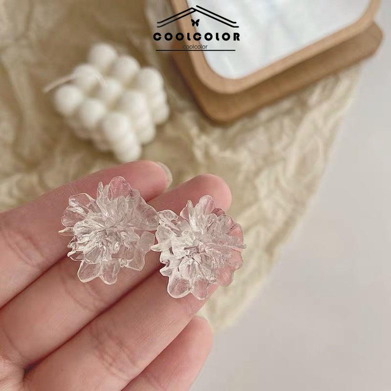 COD❤️Anting S925 Bunga Resin Kecil Tiga Dimensi Anting Tusuk RetroTransparan yang Menyegarkan Stud Flower Earrings Vintage Telinga Manis Aksesoris Wanita