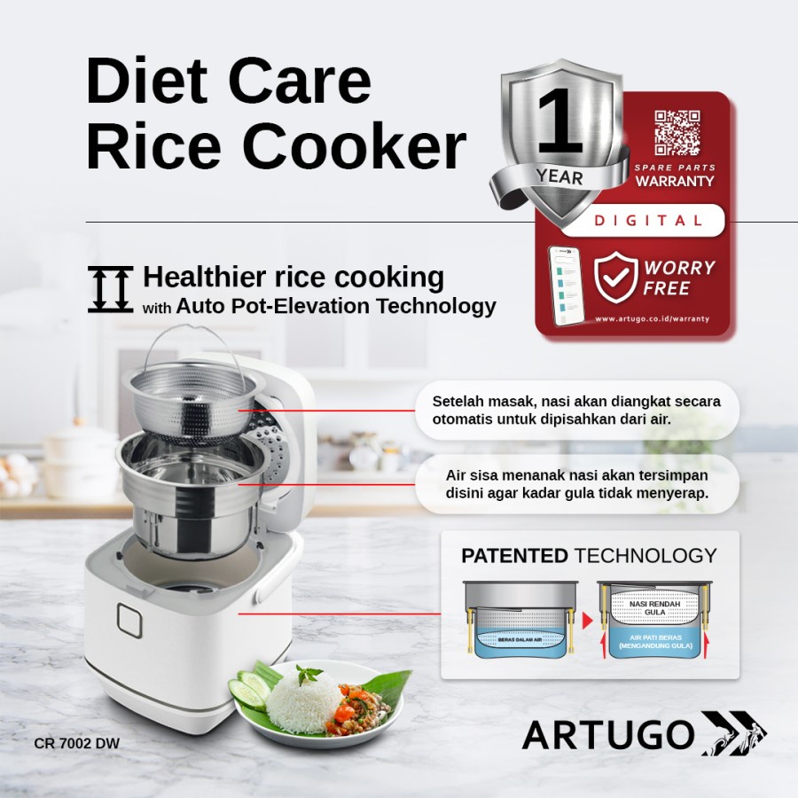 Artugo Rice Cooker Low Carbo CR 7002 DW Kapasitas 2 Liter