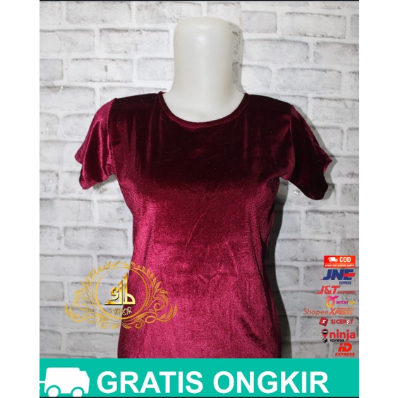 Rok Bludru Velvet Panjang Plisket Premium-KAOS Bluru Maron