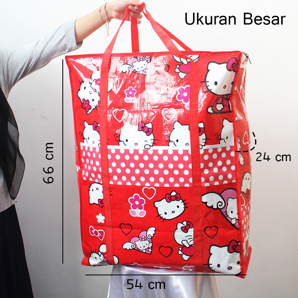 (TGS Olshop) - TravelBag Tas Baju Bahan Plastik Tas Karung Ukuran Jumbo Hello Kitty Tas Karung Serbaguna Murah