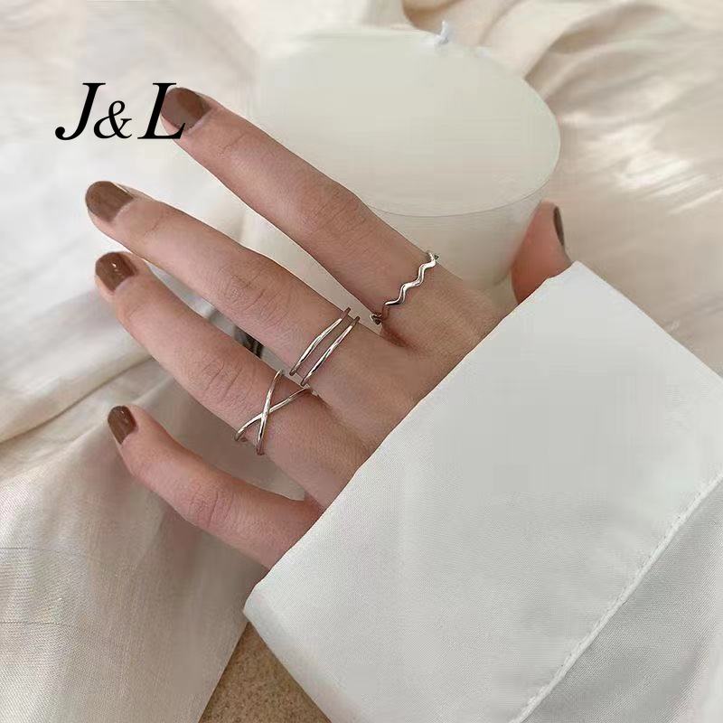 3pcs / Set Cincin Bahan Alloy Warna Silver Desain Ombak Gaya Trendy Untuk Wanita