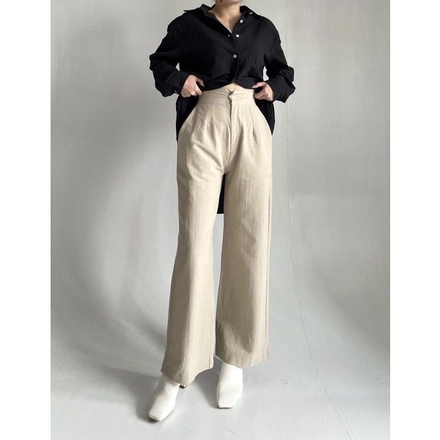 lookatmeofficial • Celana Kulot Linen Jeju Highwaist Basic Wide Leg Cullote