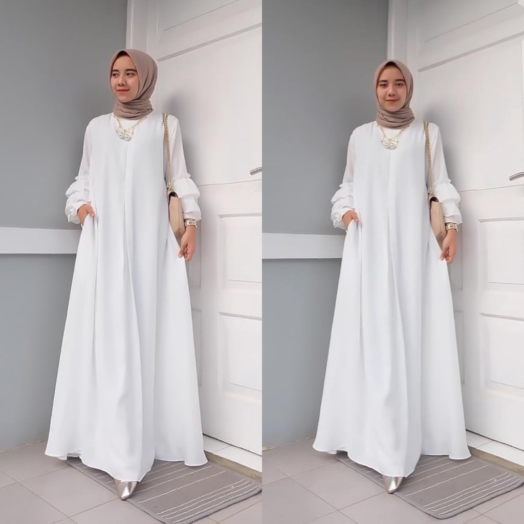 Jenna Dress Gamis Polos Rempel Tangan LD 104 110 Size M/L XL Shakila Armani - Dress Muslimah Wanita Syari Terbaru - Dress Gamis Polos Payung - Dress Premium - Gamis Kondangan - Gamis Seragam - Gamis Pengajian COD By Zenic id