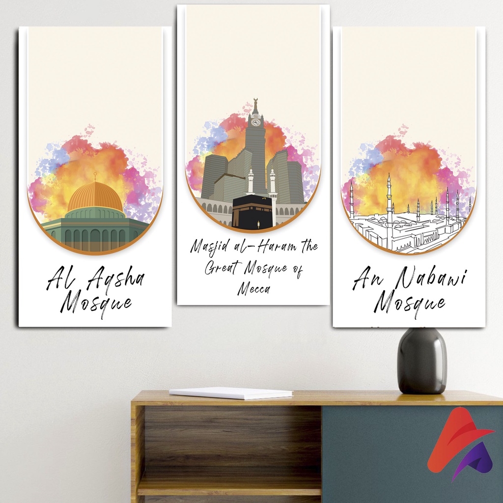 HIASAN DINDING ISLAMI 15X30 CM MASJID NABAWI AL AQSHA MASJIDIL HARAM PAJANGAN KAYU BUNGA POSTER KAYU HIASAN DINDING KAMAR