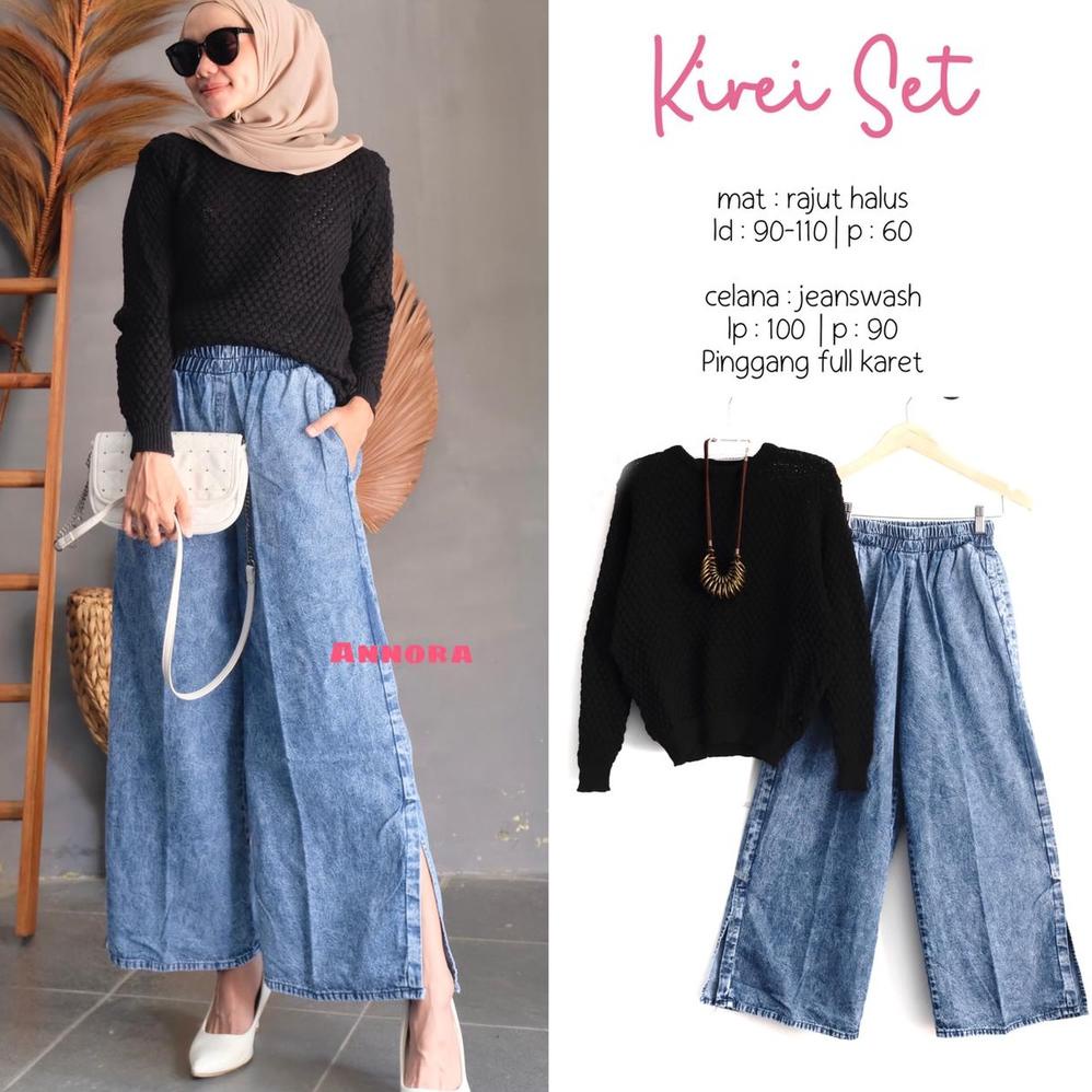 SDJ.25Au22ᵛ ▪ kirei set setelan rajut + celana jeans kulot annora