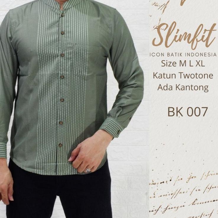 Baju Koko Pria Hijau Sage / Green mint  Lengan Panjang Premium Slimfit