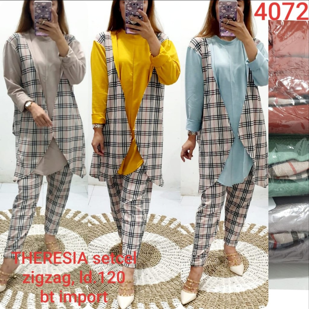 Setcel Tunik Theresia Jumbo Babyterry Halus LD 120 Motif Bur*berry 4072